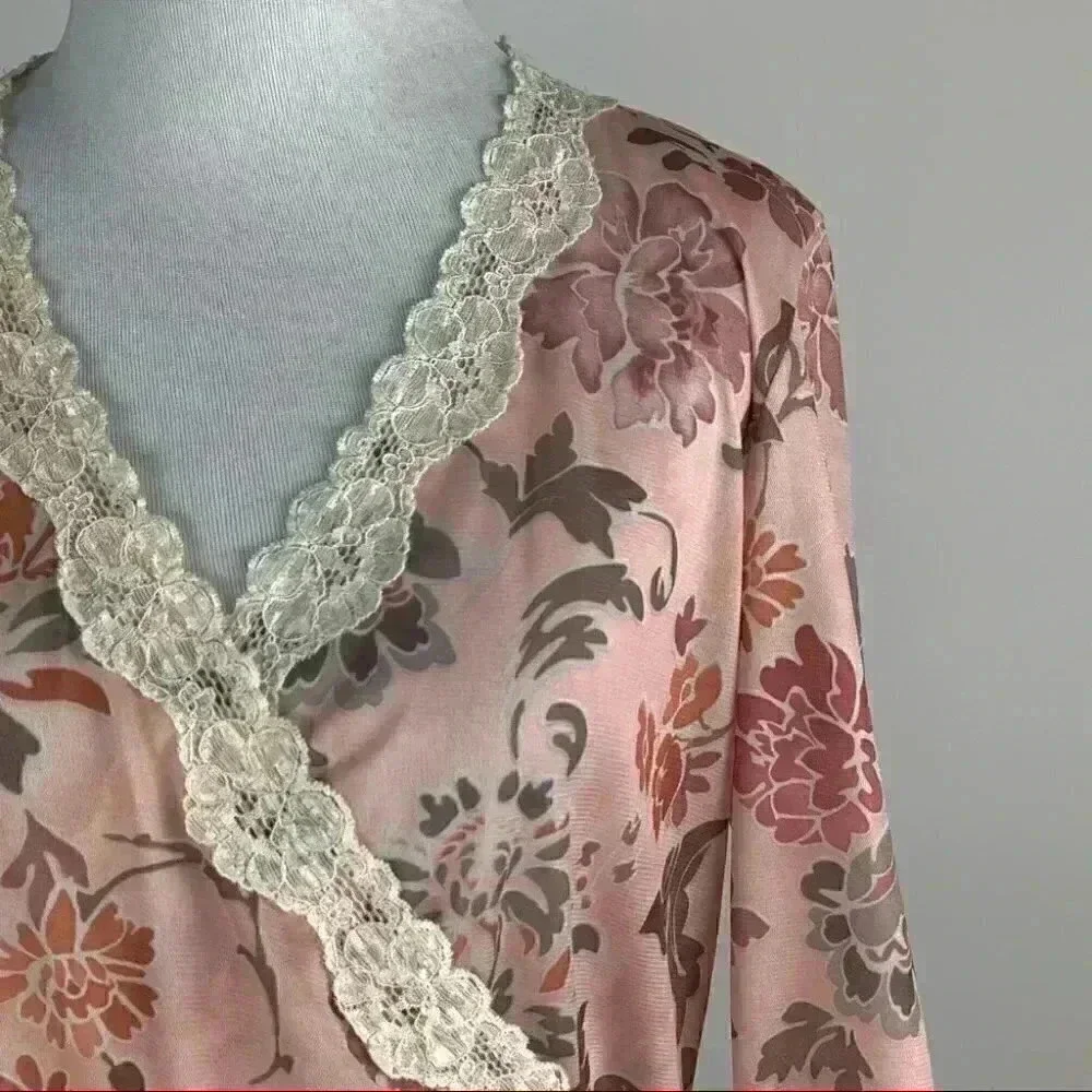Nine West top sz large multicolored floral faux wrap 3/4 sleeve 90s Y2k vintage